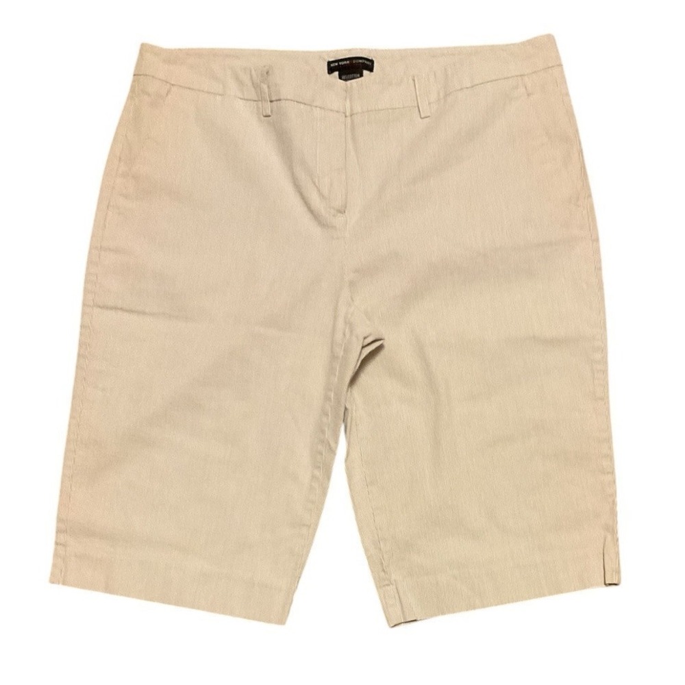 New York & Co Stretch Bermuda Shorts Tan Pin Stripe Size 12